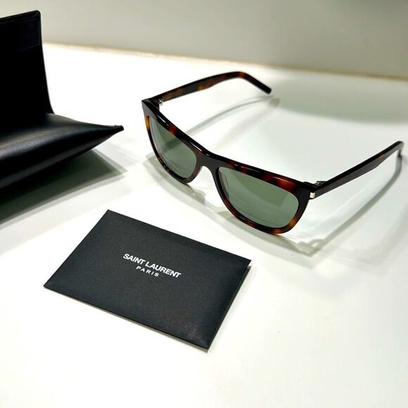 Saint Laurent 58mm Cat Eye Sunglasses Havana Green - Picture 1 of 12